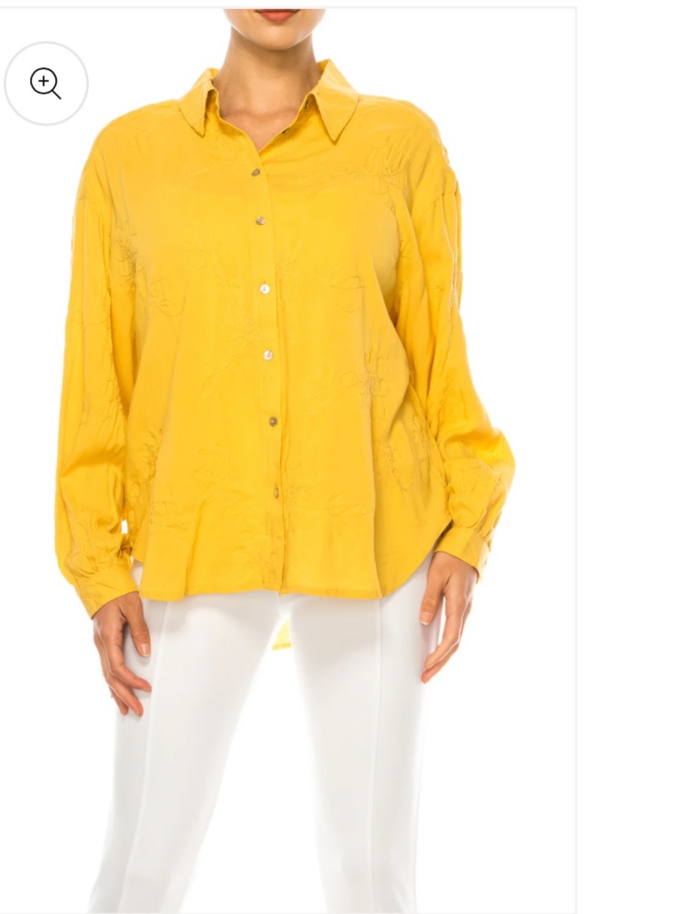 Hester & Orchard Floral Embroidered Sunshine Yellow Relaxed Button-Down Shirt